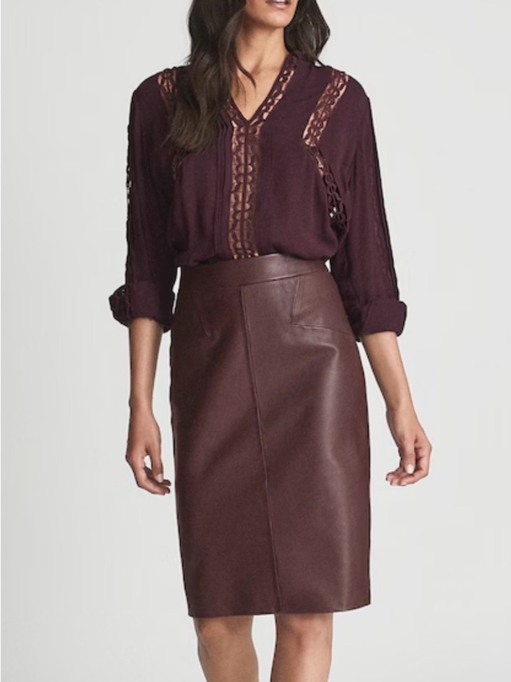 Reiss Reagan Lambskin Leather Pencil Skirt in berry SZ4